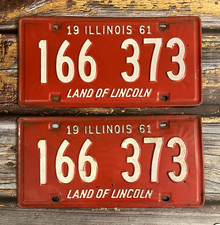 1961 Illinois Automobile License Plate Matching Pair / Set 166 373 picture