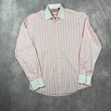 Thomas Pink Mens Slim Fit Dress Shirt Pink White Stripe Contrast Collar 16 41cm picture