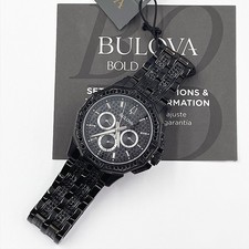 Bulova Men's New 96C134 Crystal Octava Quartz Watch Silver Black Dial 41.5mm picture