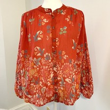 Anthropologie Pilcro Sidney Batwing Blouse Top Floral Button Front Boho Cotton picture