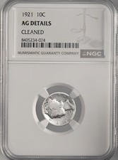 1921-P 10C MERCURY SILVER DIME PHILADELPHIA NGC AG DETAILS 