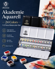 24-Color Schmincke - AKADEMIE®AQUARELL Watercolor Box, 1/2 Pan, 75242 picture