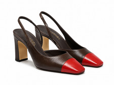 Chanel 26S Blazy Dark Brown Red CC Coco Sling Slingback Block Heel Pump 40c picture