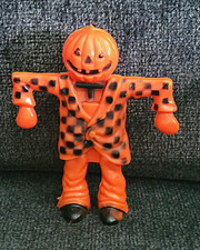 Vintage 50s Halloween ROSBRO Hard Plastic Scarecrow Jumping Jack Candy Holder picture
