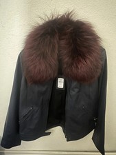 NWT Neiman Marcus Leather Collection Jacket Genuine Fox Fur Collar Sz L $625 picture