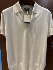 $1,290 TOM FORD Luxury Extra Fine Silk White Beige Polo Shirt - Size 48 IT (S) picture