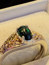 Sterling 925 1.5 CT Australian black opal cabochon ring size 18KT GP custom sz10 picture