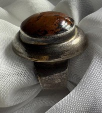 Vintage Heavy Mexican Sterling Silver Ring 925 Modernist Natural Stone 17g Sz 7. picture