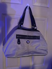 COACH Handbag Purse F14866 Laura Kisslock Framed Patent Blue Ivory Wht Leather picture
