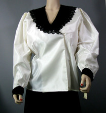 STUDIO~Vtg Victorian~Crisp Taffeta Blouse Flocked Velvet Battenburg Collar NWT picture