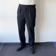 Vintage 1940s Formal Dress Waist Strap Black Wool Suspender Trousers W34 picture
