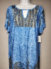 Anthropologie Kindred 2X Keyhole Dress Stretch Blue Paisley picture