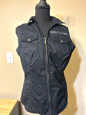 Harley Davidson Women’s M Black Studded Biker Vest Spirit & Pride 1903 Zip picture