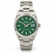 2000 Rolex 36mm DateJust Steel Watch with Green Dial and Smooth Bezel. (16200) picture