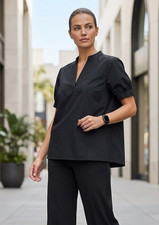 Athleta Black Levitate Poplin Puff Sleeve Top M picture