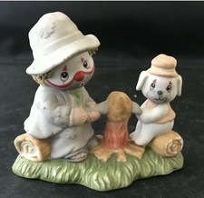 Vintage Enesco Lil Vagabond Clown Figurines Puppy Dog Camp Fire Gold Seal Malays picture