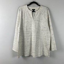 J.Jill Wearever Double-Face Jersey V-Neck Tunic Size Large Side Slits Ivory Gray picture