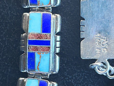 Vintage Signed Shawn Cayatineto Navajo Sterling Silver Multi-Stone Inlay Link Br picture
