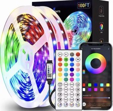 100FT RGB LED Light Strip USB Bluetooth App + 44-Key IR Remote Music Sync picture