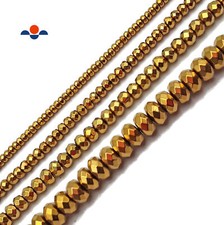 Gold Hematite Faceted Rondelle Beads 2x3mm 3x4mm 4x6mm 5x8mm 15.5