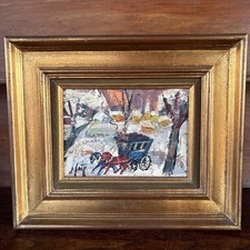 Henry D’Anty Oil On Canvas Signed Winter Scene Horse Framed Cart picture