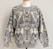 Vintage Saturdays Sweater XL 90s Geometric Abstract Textured Knit Ramie Cotton picture