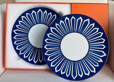 Hermes Bleus D’Ailleurs Dinner Plate Dish China Set of 2 New 27 cm Rare Find picture