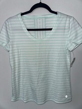 T by Talbots Saltwater Stripe Short Sleeve Scoop Neck T-Shirt Mint Green White picture