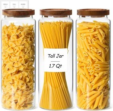 ComSaf Glass Pasta Storage Containers with Acacia Wood Lids 1.7Qt 3Pack picture
