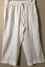 Joie Women’s Wide Leg Crop Pants 100% Linen Pockets Elastic Waist White Sz L NWT picture