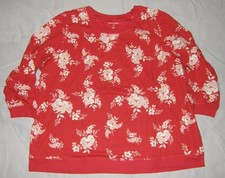 WOMAN WITHIN Bright Red Floral Plus Sz 30/32 Lightweight Comfy Sweatshirt NEW picture