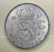 1957 Netherlands 1 Gulden Silver .720 Juliana KM 184 picture