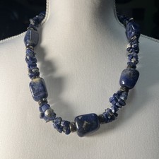 Vintage Huge Lapis Lazuli Sodalite Pyrite Chunky Nugget Necklace Heavy 154g 22” picture