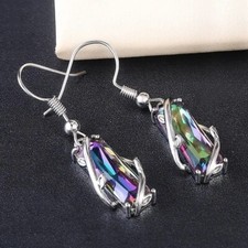 Elegant Handmade Rainbow Mystical Fire Topaz 925 Sterling Silver Hook Earrings picture