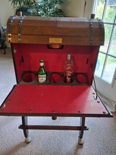 Mid Century Modern Vintage Wooden Whiskey Barrel Bar Cart Rolling Wine cabinet picture