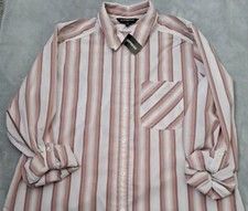 NWT Express Women Button-Up Shirt Striped Cream Brown Business Casual Stretch S picture