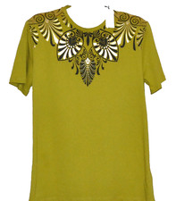 Versace Collection Mostarda Green Gold Design Men's Cotton Shirt T-Shirt Size XL picture