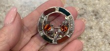 Antique 1870-80 Victorian Scottish Mixed Agate Silver Double Thistle Brooch/Pin picture