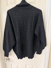 Vintage Amita Italian Black Wool Blend Metallic Confetti Turtleneck Sweater L picture