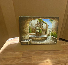 W. Holmir Signed Realism Canvas Painting - Village Courtyard Fountain Street picture
