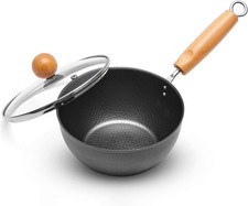 Small Carbon Steel Wok with Lid, 7-Inch 1.5QT Flat Bottom Pan picture