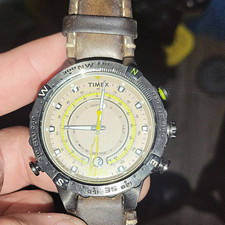 Timex T2N739 Intelligent Quartz Compass Tide 43mm 100m Black Case Brown Leather picture