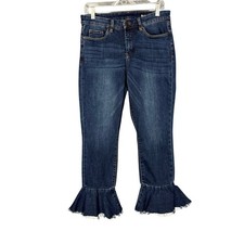 Blank NYC Jeans Women 30 Blue Ruffle Hem Dark Wash Cropped Flare Raw Edge Denim picture