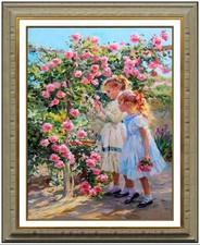 Hand Painted Oil Painting art Impressionist two Small girl on canvas 24X36