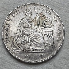 1869YB Peru 1 Sol Large Silver Crown with ASW of .7234 Nice Detail In AXF  👀 picture