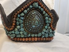 Antique -old, Tibetan Buddhist  Perak hat  with Turquoises Ladakh picture