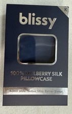 Blissy Size King 600 Thread Count 100% Mulberry Silk Pillowcase Navy Blue 20677 picture