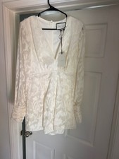 Alexis was ivory Jacquard V-Neck Long Sleeve Romper with Buttoned Cuffs picture