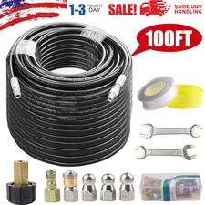 100FT Sewer Jetter Nozzles Kit Drain Cleaning Hose for Pressure Washer 5800PSI picture