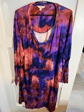 Terra & Sky Womens 2X Long Sleeve Tie-Dye Dress Rayon & Spandex Blend       32-8 picture